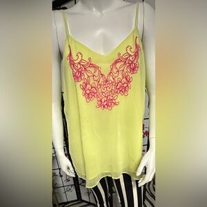 NWT. Neon green camisole with floral print.